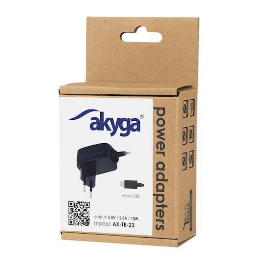 Akyga Charger with Built-in Cable micro USB 10W Blacks (AK-TB-23)