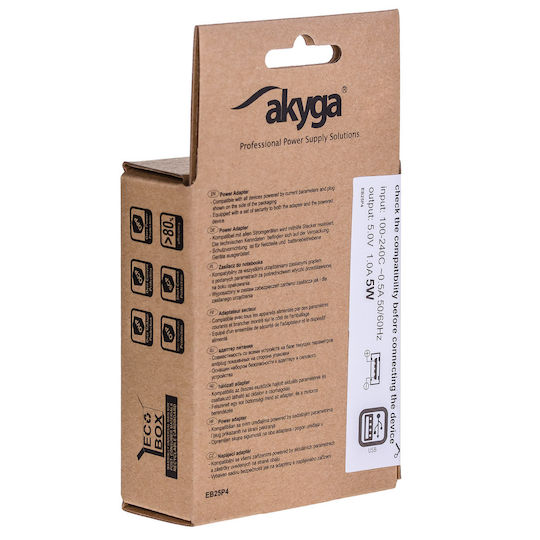 Akyga Charger Without Cable with USB-A Port 5W Blacks (AK-CH-03WH)