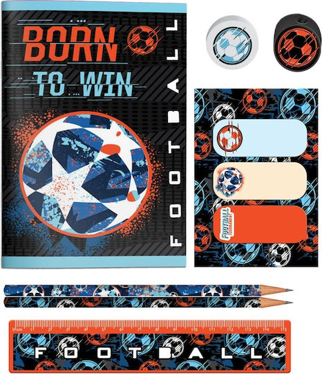 Must Team Born to Win Kids Stationery Set with Pencil, Sharpener, Eraser, Notepad, Ruler and Pencil Case 10pcs