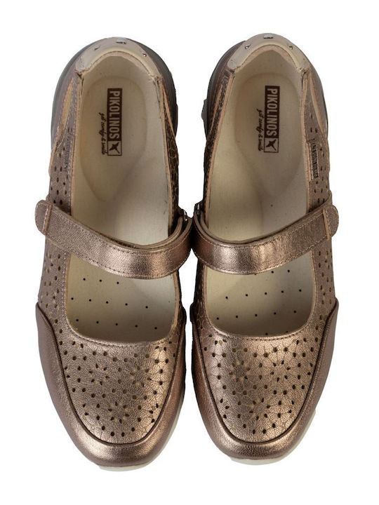 Leather Women's Ballerina Shoes in Gold Color