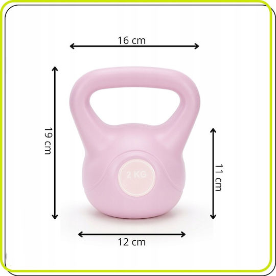 Kettlebell 2 Kg Bitumen Durable Abs Coating 16x19 Cm Pink