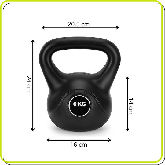 Kettlebell 6 Kg Cast Iron Durable Abs Coating 24x21 Cm Black