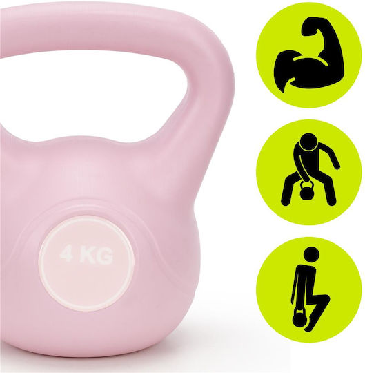 Kettlebell 4 Kg Bitum Durabil Acoperire Abs 18x21 Cm Roz