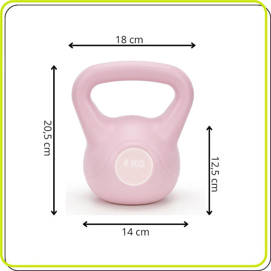 Kettlebell 4 Kg Bitum Durabil Acoperire Abs 18x21 Cm Roz