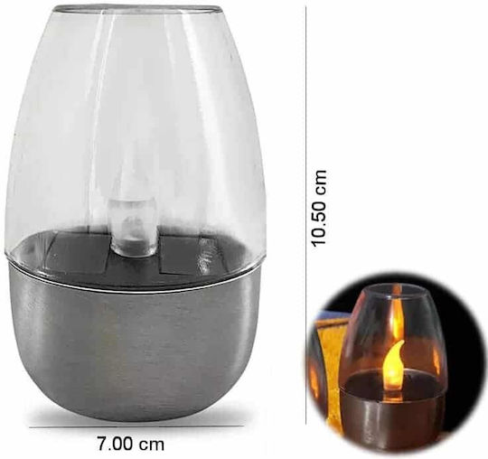 Led7 Χριστουγεννιάτικο Μεταλλικό Κερί Γκρι LED Αδιάβροχο Μπαταρίας / Ρεύματος Ηλιακό 7εκ.