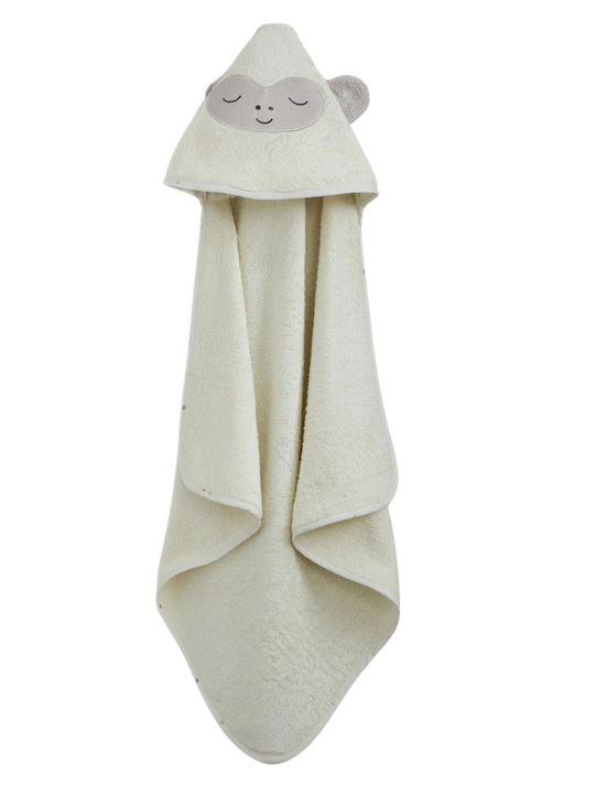 Nima Baby Bath Towel Hooded Zoo Party Ecru 75x75cm