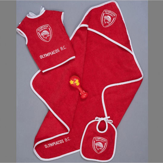 Palamaiki Βρεφικό Σετ Λουτρού με Κουκούλα Official Team Licenced Olympiacos Κόκκινο 75x75εκ.
