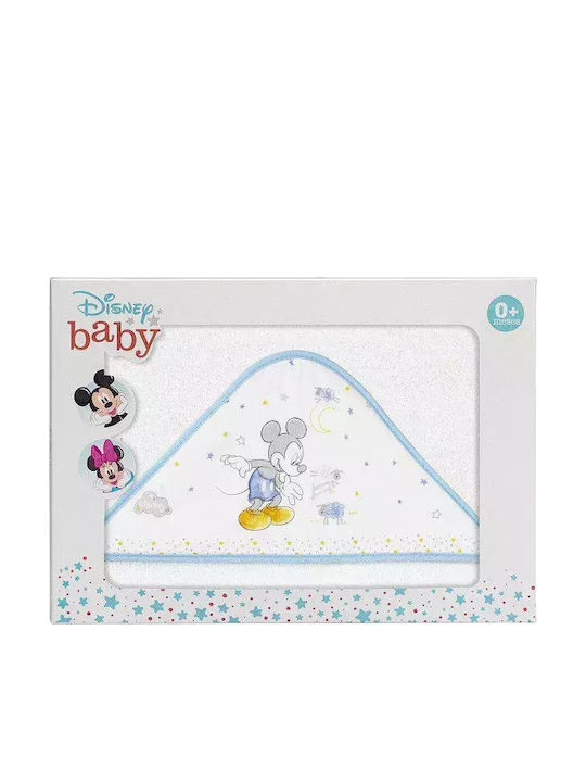 Interbaby Βρεφική Κάπα-Μπουρνούζι με Κουκούλα Mickey Λευκή 100x100εκ.