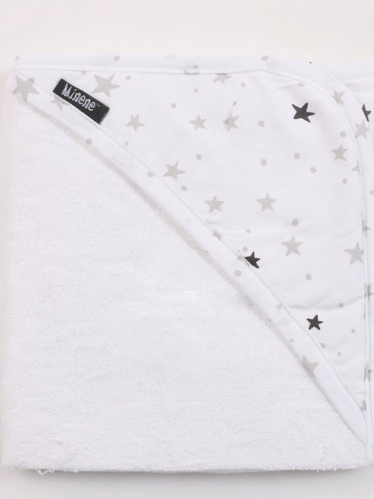 Minene Βρεφική Κάπα-Μπουρνούζι με Κουκούλα Bamboo Stars Λευκή 75x75εκ.