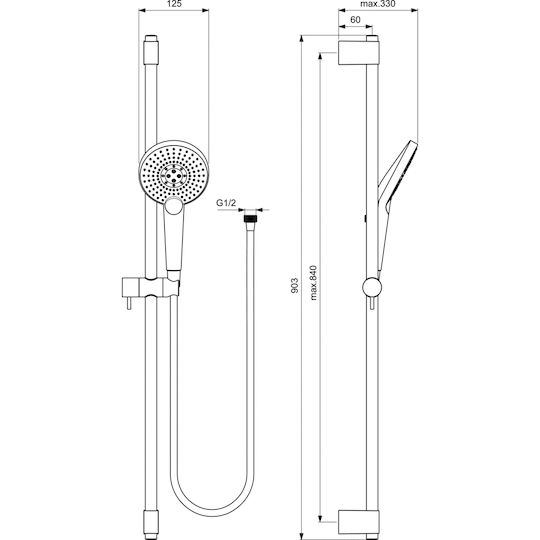 Ideal Standard Idealrain EVO Round Slide Bar with Showerhead and Hose