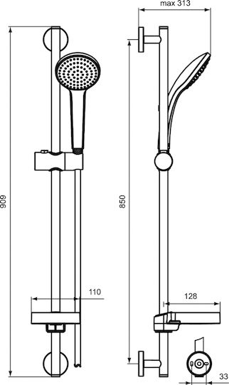 Ideal Standard Idealrain M1 Slide Bar with Showerhead and Hose