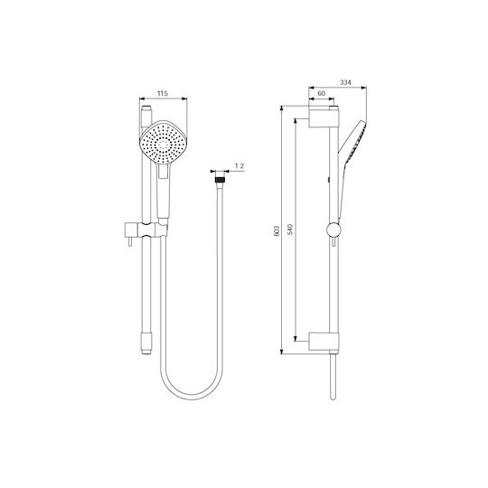 Ideal Standard Idealrain Evo Diamond Slide Bar with Showerhead and Hose