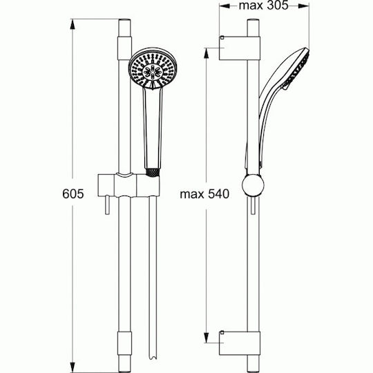 Ideal Standard Idealrain Pro S3 Βέργα Ντουζ με Τηλέφωνο και Σπιράλ