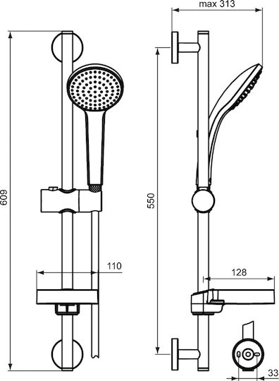 Ideal Standard Idealrain M1 Slide Bar with Showerhead and Hose
