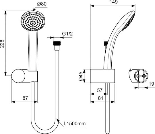 Ideal Standard S1 Idealrain Handheld Showerhead with Hose