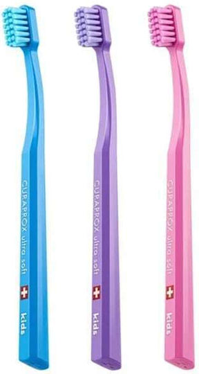 Curaprox Kids Ultra Soft 5460 Set Children's Toothbrushes for 6+ Years 3 Pieces Light Blue-Purple-Pink