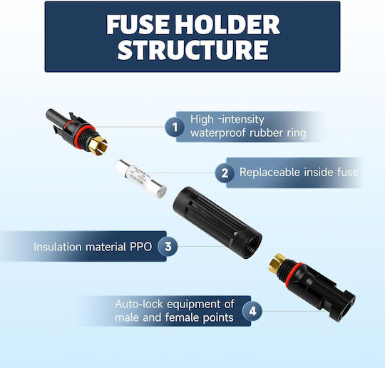 Set 2 Siguranțe Mc4 15a 1000v Dc Pentru Panouri Fotovoltaice Solar Fuse