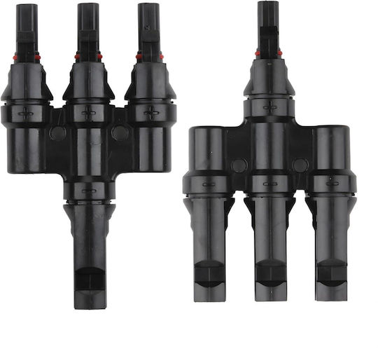 Conector Solar MC4 Splitter Tip T 1 La 3 – Pereche M→FFF + F→MMM 1500V DC 50A IP68 Material PPO Rezistent UV Cablu 2.5 mm² 4 mm² 6 mm² – Onuvio