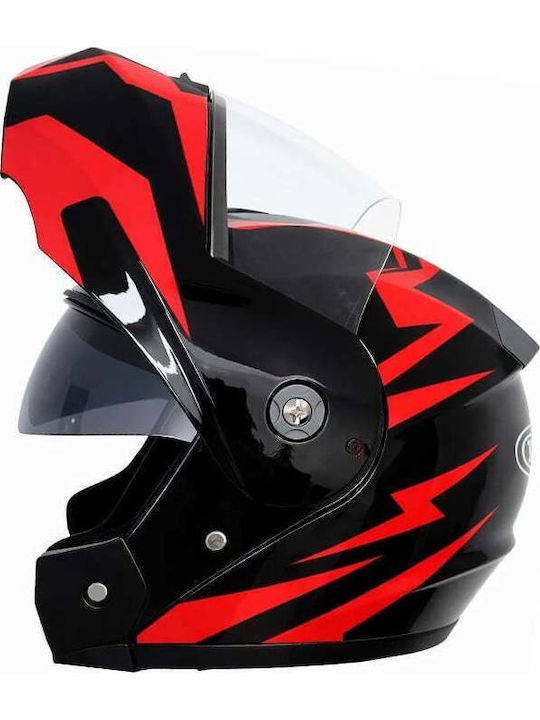 FIXATO Neva Schwarz/Rot Motorradhelm Aufklappbar ECE 22.06 mit Sunvisor