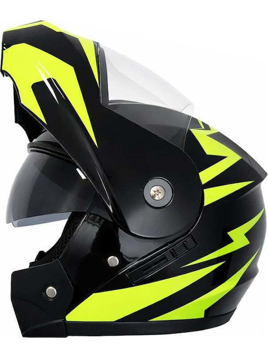 FIXATO Neva Black/Green Motorcycle Helmet Flip-Up ECE 22.06 with Sun Visor