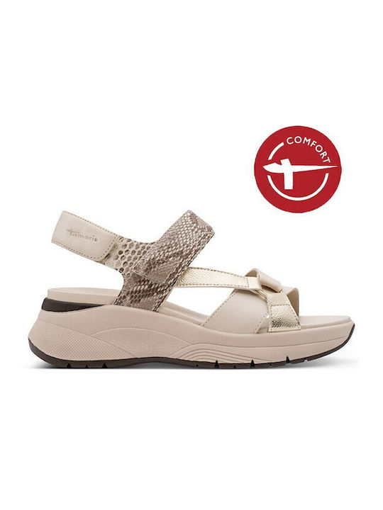 Leder Damen Flache Sandalen Beige
