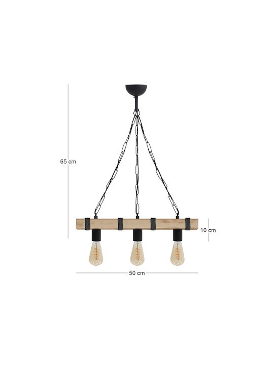 Megapap Vero Pendant Ceiling Light Black with Rope for E27 Socket 50x8x65cm