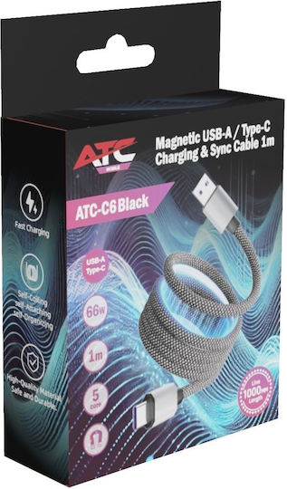 ATC Magnetic Braided USB 2.0 Cable USB-C Male to USB-A 66W Black 1m 20.003.0015