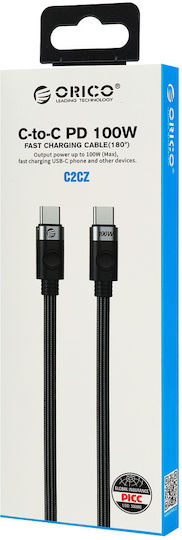 Orico Braided USB 2.0 Cable USB-C Male - USB-C 100W Black 1m C2CZ-10-BK-BP
