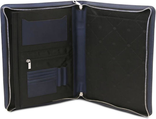 Leather Document Briefcase Tiberio Dark Blue