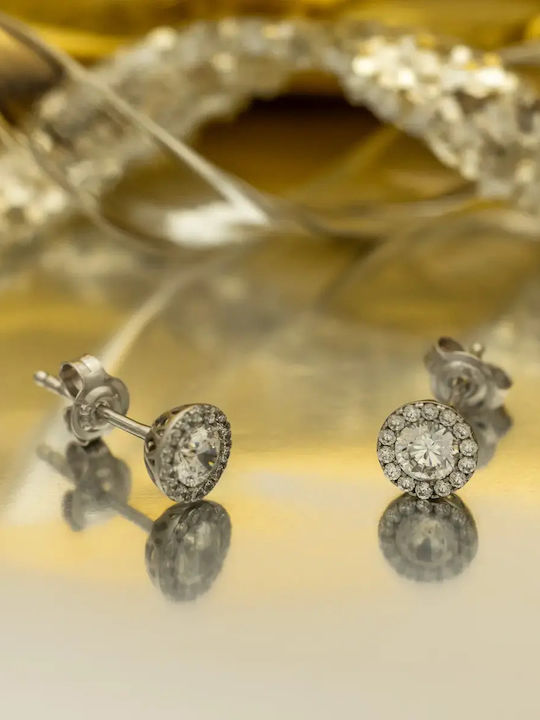 Single Stud Earrings Made of 9K White Gold with Stones