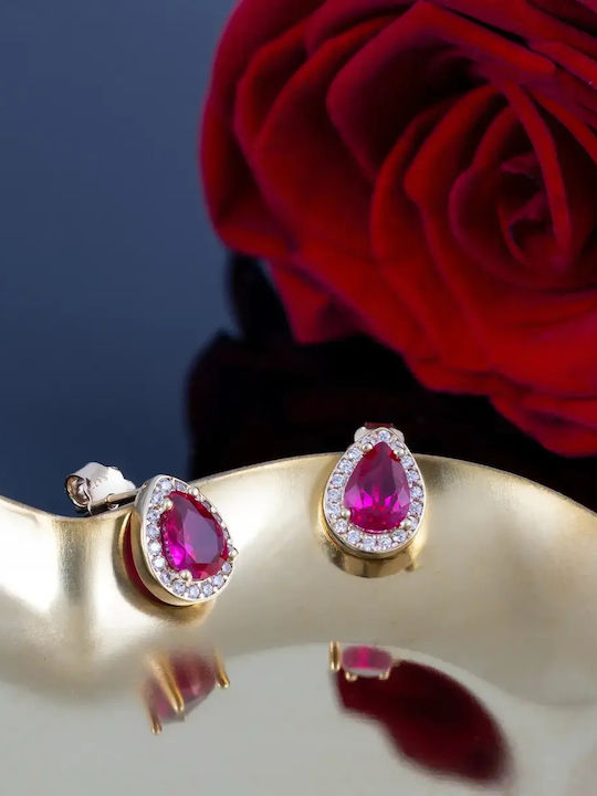 Ohrringe Stecknadelverschluss aus Gold 14K mit roten Steinen
