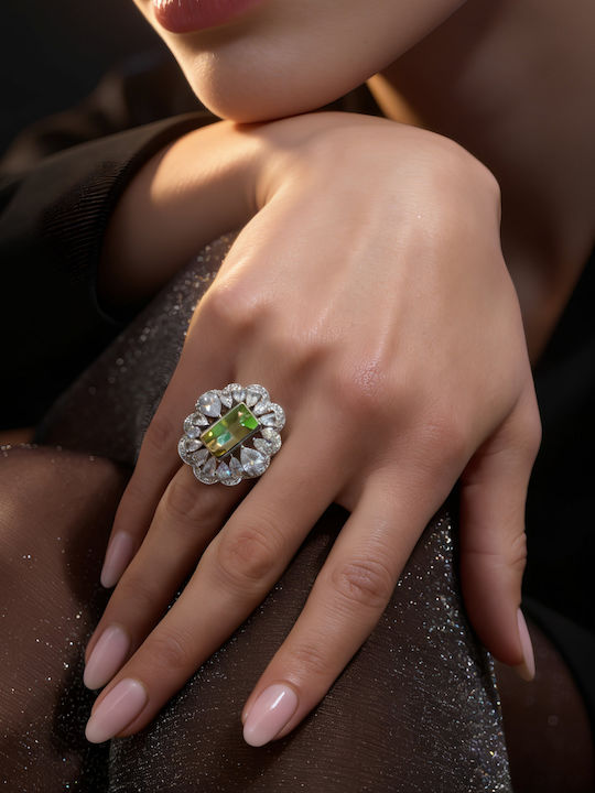 Chrysothemiss Women's Ring Verdant Royale Impressive Ring Green Zircon Stone Luxury Vintage Jewelry