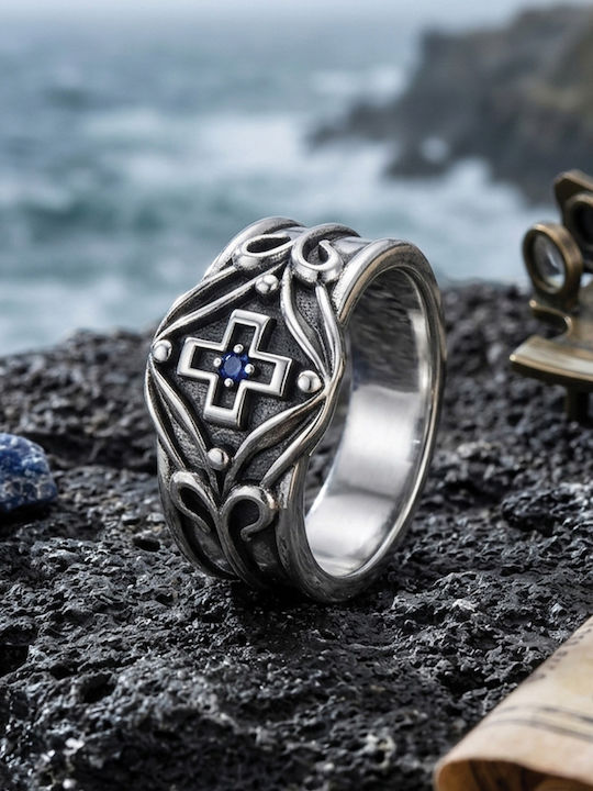 Sharks Bay Clothing Herrenring mit Zirkon aus Stahl
