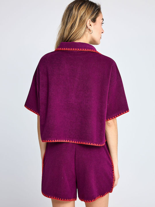 Women's Polo Short Sleeve Blouse Purple