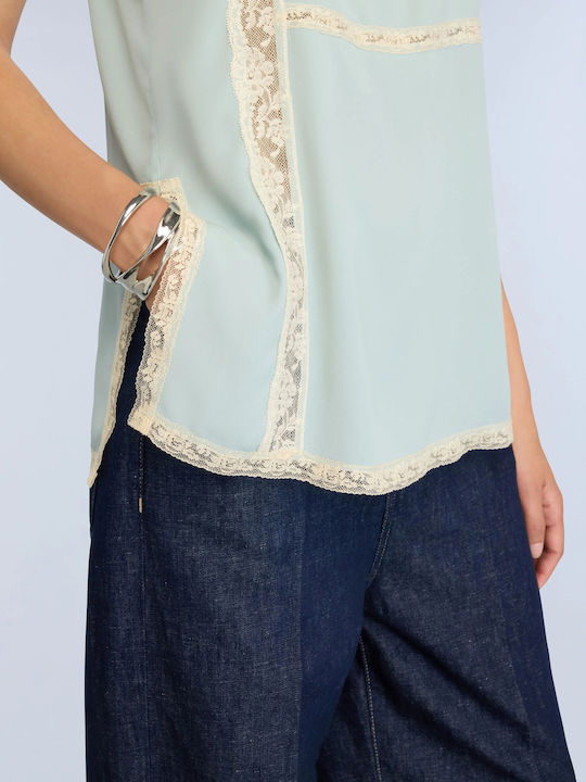 Women's Blouse with Spaghetti Straps Blue