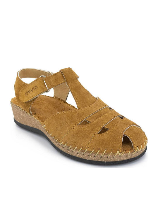 Leder Flache Damen Sandalen Anatomisch Tabac Braun