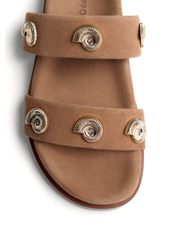 Leather Women's Flat Sandals Flatforms Tabac Brown