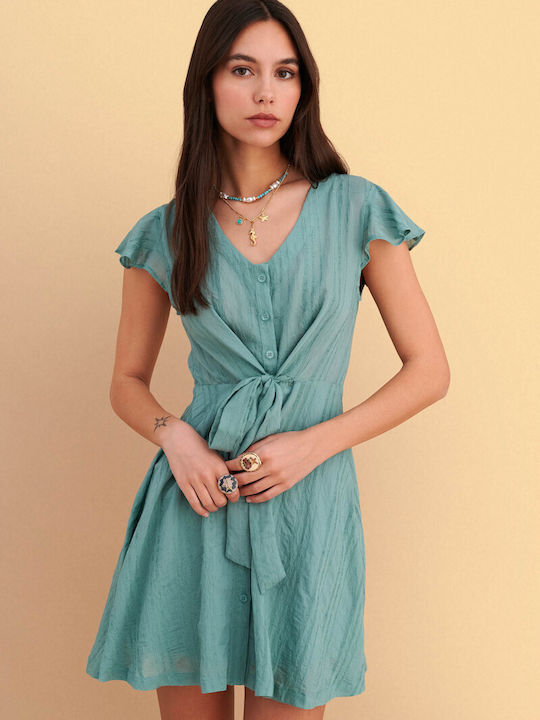 Summer Mini Shirt Dress Green