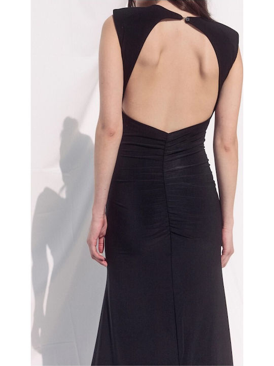 Summer Maxi Evening Dress Open Back Black