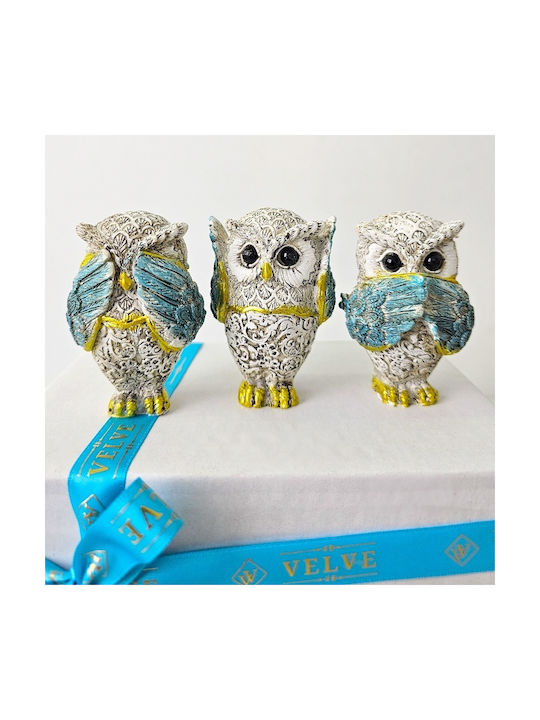 Velve Set Decorative Polyresin Owls 5x7x7cm 3 Pieces