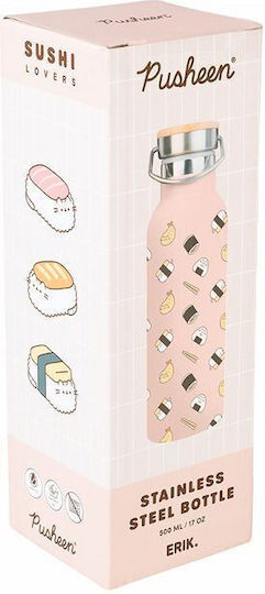 Grupo Erik Stainless Steel Thermos Bottle 500ml PUSHEEN Sushi Roll with Handle