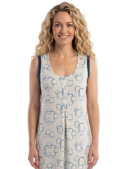 Giota Summer Cotton Women's Nightgown White-Blue