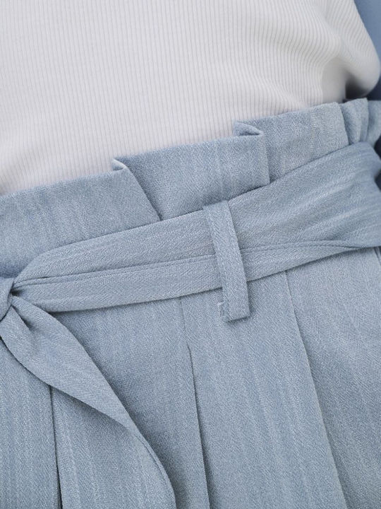 Solid Women's High Waist Fabric Flared Pants in Paperbag Fit Blue