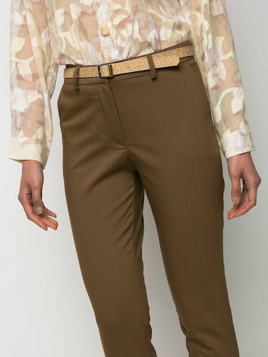 Women's Fabric Trousers in Regular Fit Brown