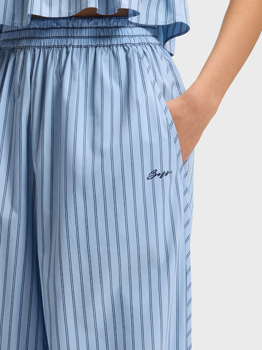 Pantalon Dama Tesătură Cu Dungi Albastru Deschis