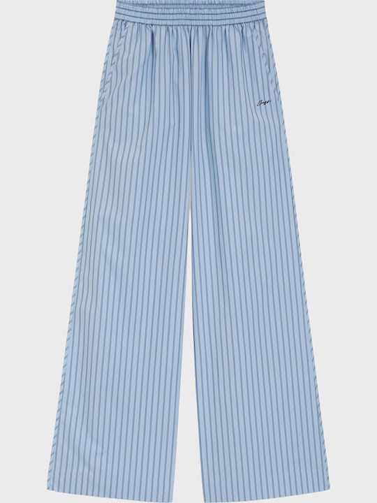 Pantalon Dama Tesătură Cu Dungi Albastru Deschis