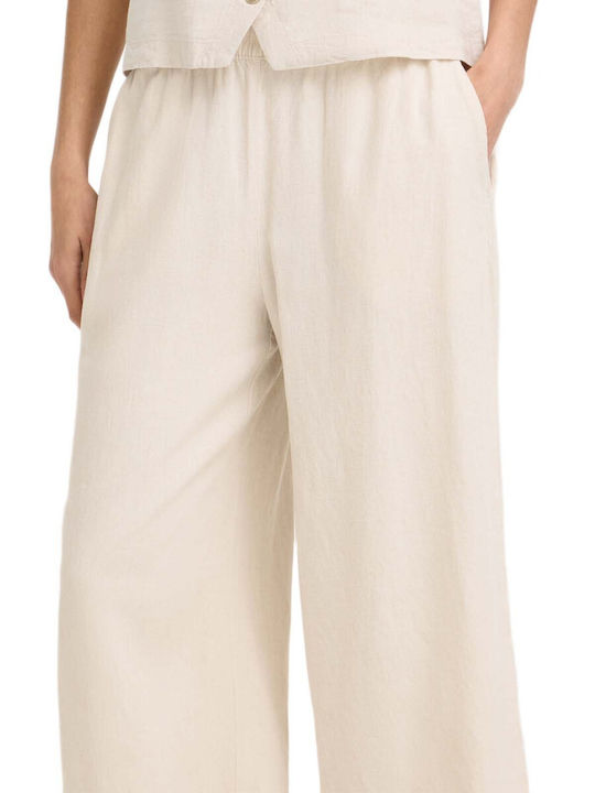 Women's Linen Pantaloons with Rubber Band Beige