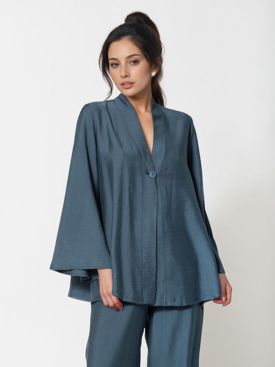 Women's Petrol Blue Set with Flared Trousers with Rubber Band