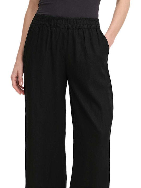 Pantaloni Largi Dama Din In Cu Cauciuc Negri