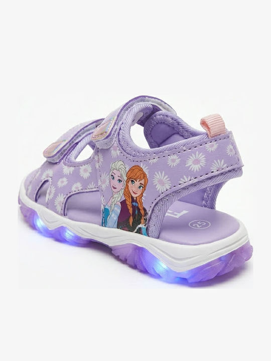 Kids' Sandals Frozen with Hoop & Loop Closure and Lights Purple